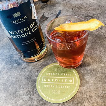 Caroline - Negroni with Treaty Oak Antique Gin with the awesome bartender Dakota  at Caroline - Bakeries Near Me - Austin, Texas