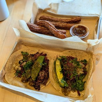 Torchy's Tacos - Crossroads (brisket) tacos and churros. - Tex-Mex Near Me - Austin, Texas