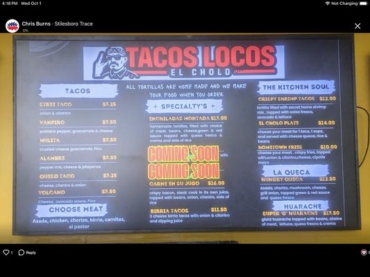 Menu photo 1 Tacos Locos El Cholo Acworth, GA