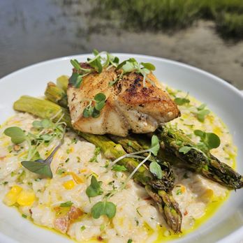 Wando River Grill - Local Grouper- Crab Purloo, Seasonal Vegetables, Chive Oil - New American Near Me - Mount Pleasant, South Carolina Wando River Grill - Local Grouper- Crab Purloo, Seasonal Vegetables, Chive Oil - New American Near Me - Mount Pleasant, South Carolina