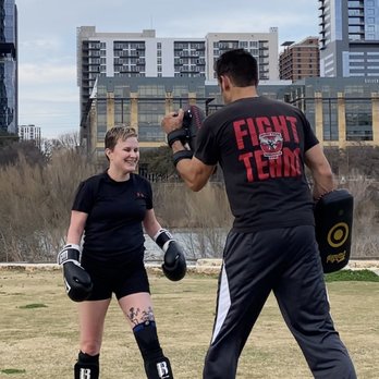Austin Fight Team - Student Liz having fun - Boxing Near Me - Austin, Texas