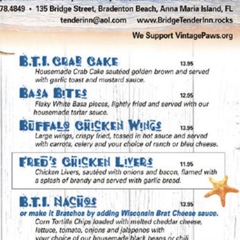 Bridge Tender Inn - Get the livers! - Seafood Near Me - Bradenton Beach, Florida