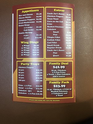 Menu photo 1 Uncle Joe's Chicken Fingers Warren, MI Menu photo 1 Uncle Joe's Chicken Fingers Warren, MI