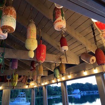 The Slipway - Outside bar on the dock featuring fun lights and decor. - Seafood Near Me - Thomaston, Maine