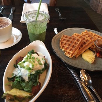 Canyon Ranch Lenox - Breakfast! Delicious sweet potato waffle, egg&potato bake, and green smoothy - Day Spas Near Me - Lenox, Massachusetts