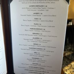 Margarita menu