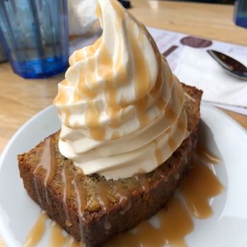 Pasta Louise Cafe - Banana bread and soft ice cream with caramel drizzle - Italian Near Me - Brooklyn, New York Pasta Louise Cafe - Banana bread and soft ice cream with caramel drizzle - Italian Near Me - Brooklyn, New York