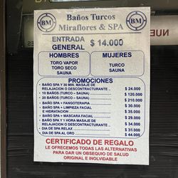 Baños Turcos Miraflores & Spa - Price list of services - February 2025