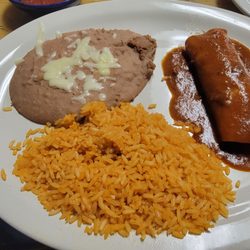 Diego's Mexican Grill - Chicken enchilada with rice and beans. The enchilada was quite bland.