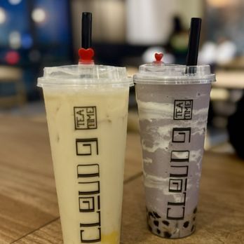 Cloud 9 Pho & Teatime - Green Milk Tea with egg pudding, Taro Smoothie with Boba - Pan Asian Near Me - Fontana, California