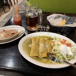 Torres Mexican Steakhouse - Enchiladas Verdes, Refried Beans, Dos Equis