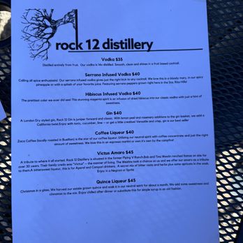 Rock 12 Distillery - Menu of tastings - Distilleries Near Me - Lompoc, California