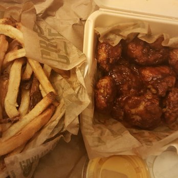 Wingstop - BBQ boneless wings with fries with blue cheese for wing topping. - Chicken Wings Near Me - San Fernando, California Wingstop - BBQ boneless wings with fries with blue cheese for wing topping. - Chicken Wings Near Me - San Fernando, California
