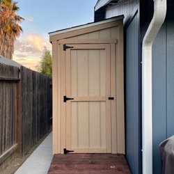 Omega Shed Builders - One of our more recent projects for an awesome customer. He maximized his side yard with this cute but very functional 4x10 shed.