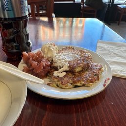Their special that day, latkes with sour cream and Apple compote Their special that day, latkes with sour cream and Apple compote