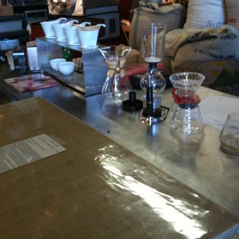 Jones Coffee Roasters - The owner of jones was practicing his cupping presentation for a convention - Coffee Roasteries Near Me - Pasadena, California