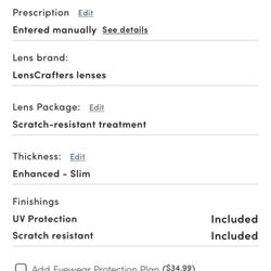 LensCrafters - I added in the lens data and the lenses are included.