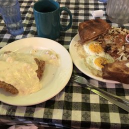 Chicken fried steak with eggs