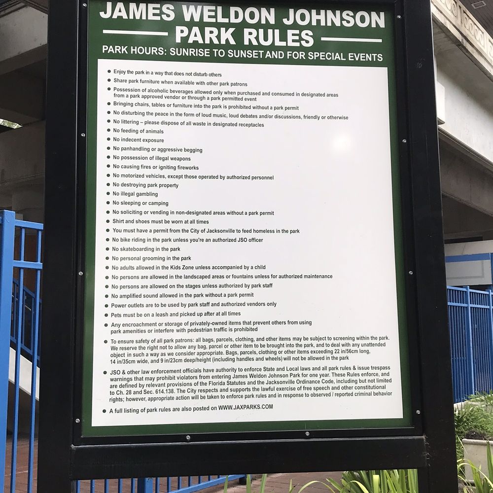 James Weldon Johnson Park - Park rules...hope they are enforced. - Parks Near Me - Jacksonville, Florida James Weldon Johnson Park - Park rules...hope they are enforced. - Parks Near Me - Jacksonville, Florida