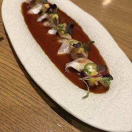 38 STARS! Tamarind-Spiced Hamachi: Hamachi crudo with Asian pear, curry emulsion, tamarind ponzu, serrano chili, all my hopes and dreams 38 STARS! Tamarind-Spiced Hamachi: Hamachi crudo with Asian pear, curry emulsion, tamarind ponzu, serrano chili, all my hopes and dreams
