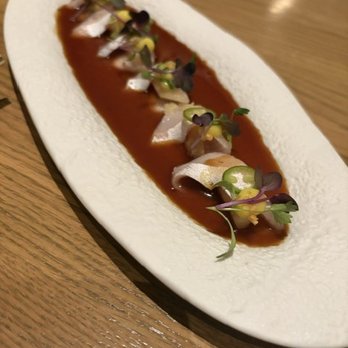 Tamba - 38 STARS! Tamarind-Spiced Hamachi: Hamachi crudo with Asian pear, curry emulsion, tamarind ponzu, serrano chili, all my hopes and dreams - Indian Near Me - Las Vegas, Nevada Tamba - 38 STARS! Tamarind-Spiced Hamachi: Hamachi crudo with Asian pear, curry emulsion, tamarind ponzu, serrano chili, all my hopes and dreams - Indian Near Me - Las Vegas, Nevada