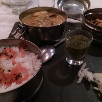 Vermilion - "chemmeen" shrimp curry in a traditional Indian lunch box!!! - Indian Near Me - Chicago, Illinois