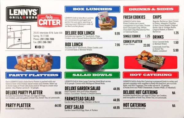 Menu photo 1 Lennys Grill & Subs Spring, TX
