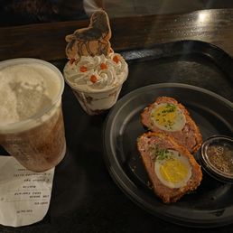 From left to right: Butter beer, Hippogriff Trifle, Scotch Egg From left to right: Butter beer, Hippogriff Trifle, Scotch Egg