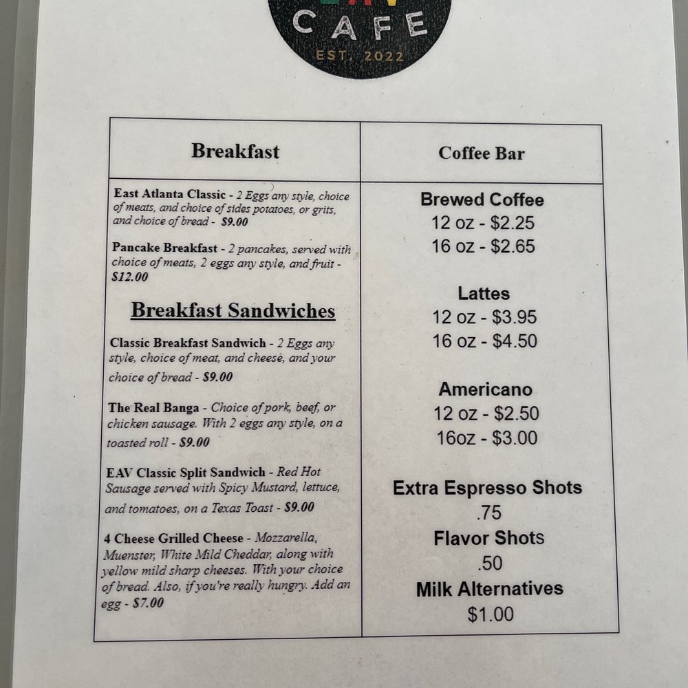 EAV Cafe - breakfast menu and prices - Breakfast & Brunch Near Me - Atlanta, Georgia EAV Cafe - breakfast menu and prices - Breakfast & Brunch Near Me - Atlanta, Georgia