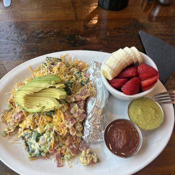 Seven Mile Cafe - This is the build your own scramble - eggs, spinach, bell pepper, onions, cheese, turkey, bacon - Breakfast & Brunch Near Me - Mesquite, Texas Seven Mile Cafe - This is the build your own scramble - eggs, spinach, bell pepper, onions, cheese, turkey, bacon - Breakfast & Brunch Near Me - Mesquite, Texas