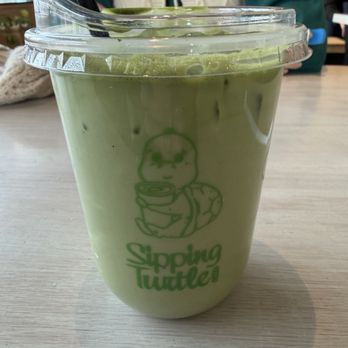 Sipping Turtle Cafe - Iced Lavender Matcha with Oat Milk - Cafes Near Me - Chicago, Illinois