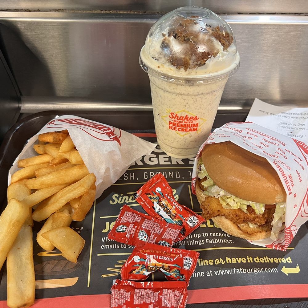 Chicken meal, fat fries, and cookie shake Chicken meal, fat fries, and cookie shake
