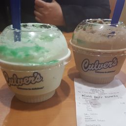 Concrete Mixers: Vanilla with Mint mix-in and Reese's toppings (L); Chocolate with Mint mix-in and Oreos toppings (R)