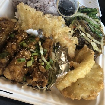 Koriander - Teriyaki Tofu Lunch Plate. Comes with mixed rice, japchae, and 3 pc tempura. - Asian Fusion Near Me - Corvallis, Oregon Koriander - Teriyaki Tofu Lunch Plate. Comes with mixed rice, japchae, and 3 pc tempura. - Asian Fusion Near Me - Corvallis, Oregon
