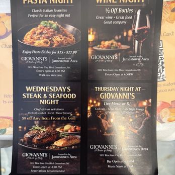 Giovanni's Restaurant - Specials - Italian Near Me - Greensboro, North Carolina
