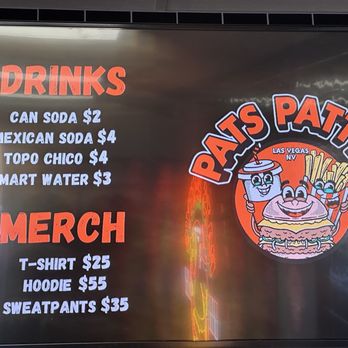 Pats Patty's - Drinks and merchandise menu - Burgers Near Me - Las Vegas, Nevada Pats Patty's - Drinks and merchandise menu - Burgers Near Me - Las Vegas, Nevada