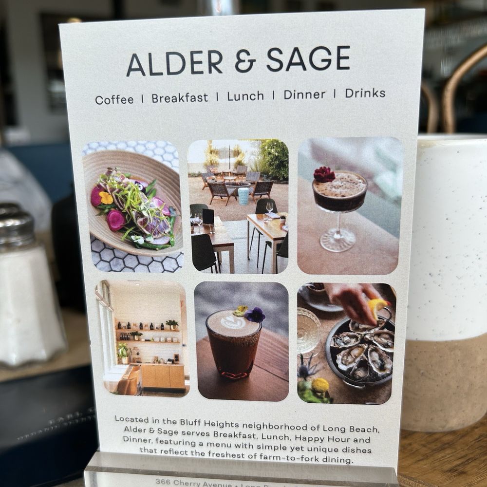 Alder & Sage - You'll find this on your table; the schedule of events on the opposite side - Breakfast & Brunch Near Me - Long Beach, California