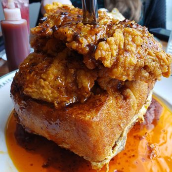 Maison Pickle - French toast and chicken. Just staring at it made my heart hate me for even consider ordering it. Nonetheless, very good choice. - Cocktail Bars Near Me - New York, New York