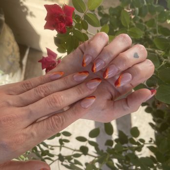 Crystal Nails - colorful, negative space almond-shaped acrylic set - Nail Salons Near Me - Austin, Texas