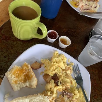 Biscuit Head - Half eaten southern scramble with biscuit. The peach rosemary jam was phenomenal. - Bakeries Near Me - Asheville, North Carolina