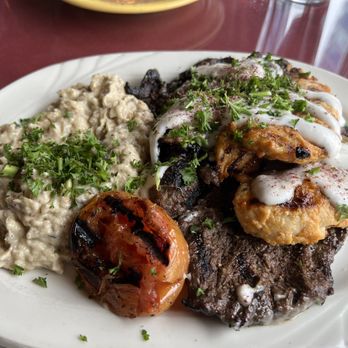 Old Mediterranean Kitchen - Combination Kabob (no rice and baba instead of hummus), delicious - Greek Near Me - Bellevue, Washington Old Mediterranean Kitchen - Combination Kabob (no rice and baba instead of hummus), delicious - Greek Near Me - Bellevue, Washington