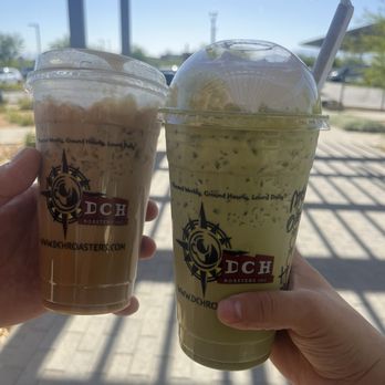 DCH Roasters - Fontana - Large iced matcha with oat milk + extra shot of espresso and iced macchiato + extra shot of espresso - Coffee & Tea Near Me - Fontana, California