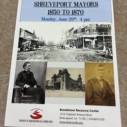 Shreve Memorial Library - Broadmoor Branch - Upcoming discussion. Shreveport Mayors 1850-1870.