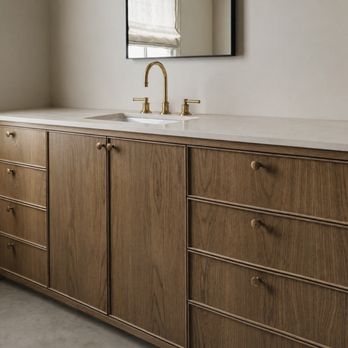 West Coast Modern - white oak single sink vanity - Furniture Reupholstery Near Me - Los Angeles, California West Coast Modern - white oak single sink vanity - Furniture Reupholstery Near Me - Los Angeles, California