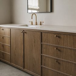West Coast Modern - White oak single sink vanity