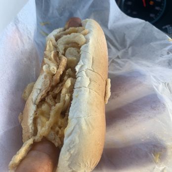 JJ's Hot Dogs - Cheese and fried onion Dog - Hot Dogs Near Me - Fairfield, New Jersey