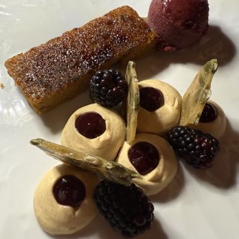 Basalt - Pumpkin Butter Cake with white chocolate cream, pumpkin seed brittle, and blackberry sorbet was phenomenal - Steakhouses Near Me - Ivins, Utah