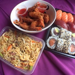 Sushi Stores - Duck noodles with tempura shrimp and assorted fresh sushi.