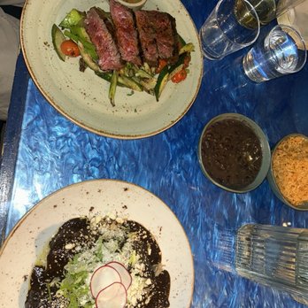 Casa Azul - Enchiladas Casa Azul with mole negro sauce and Carne Asada - Mexican Near Me - Brooklyn, New York