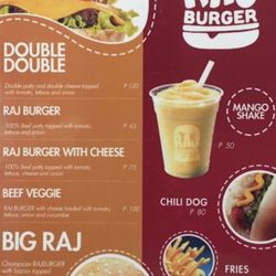 Raj Burger - The Raj Burger Menu.